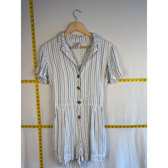 harper heritage Pants - Harper Heritage Romper Women Small White Striped Soft Short Sleeve